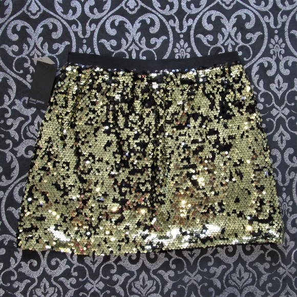 ❤️🔥 NWT Nordstrom Metallic Gold Black Sequins Skirt XS - Picture 4 of 5